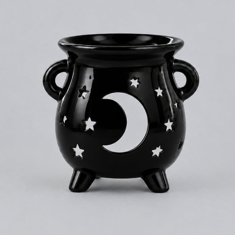 Cauldron Oil Burner - Moon & Stars - Black
