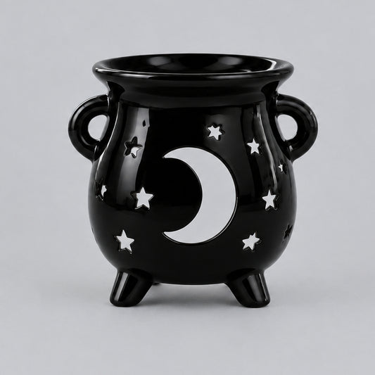 Cauldron Oil Burner - Moon & Stars - Black