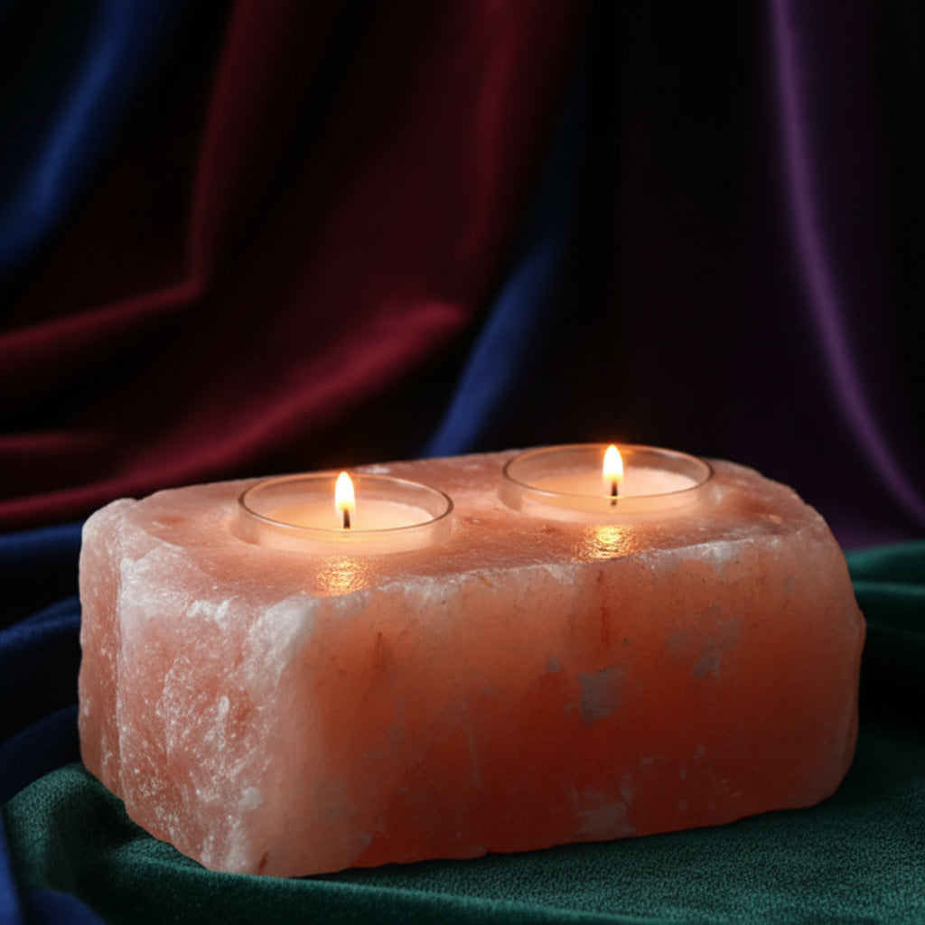 Natural Salt Candle Holder - 2 holes