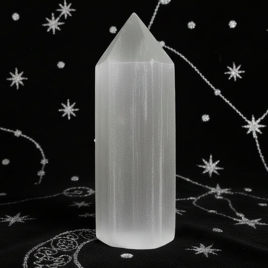 Selenite Pencil Point Tower - 15 cm