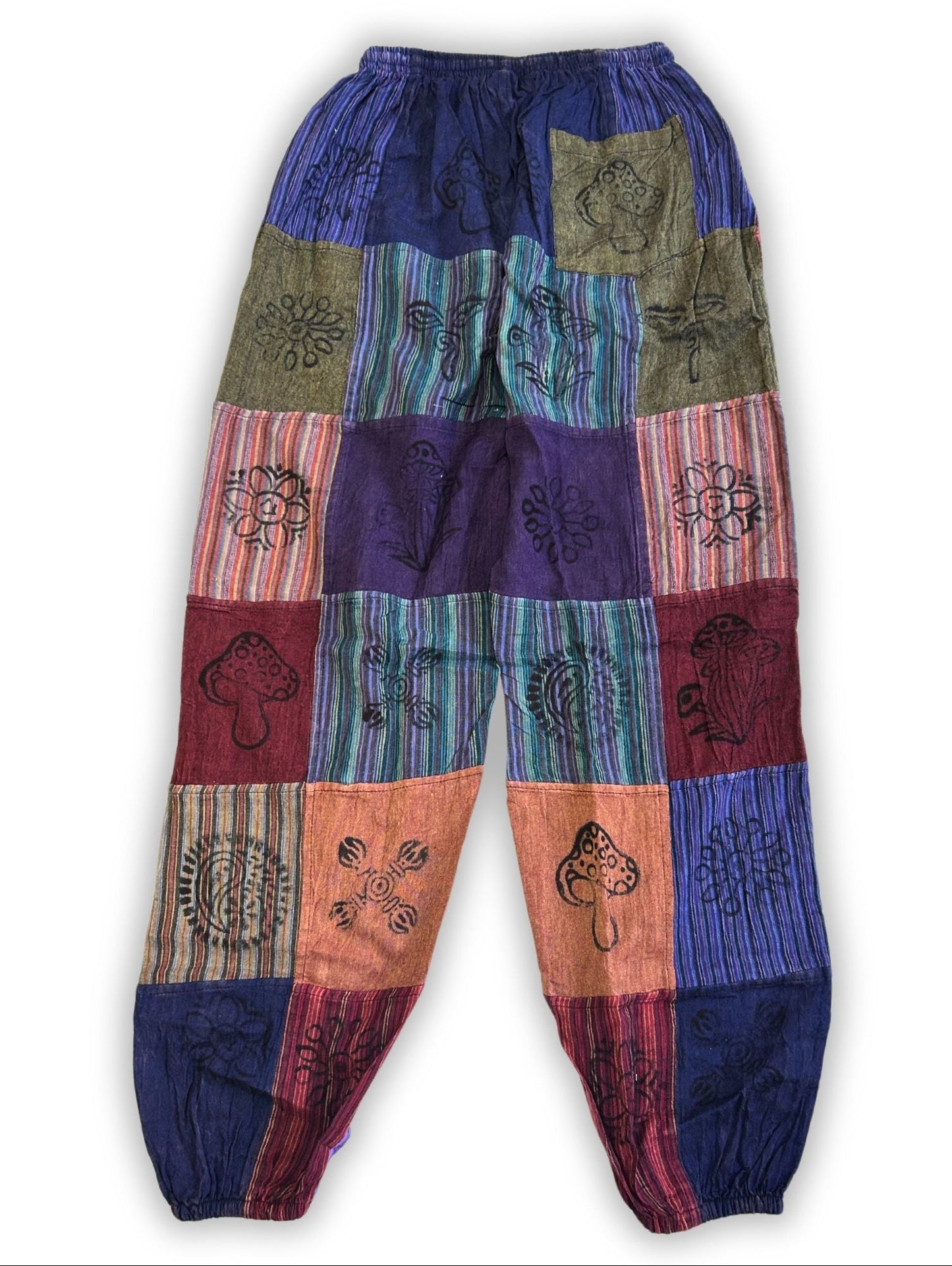 Nomad Sari - Mushroom Pants - Block Print Designs - Purple Tones S/M