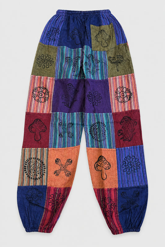 Nomad Sari - Mushroom Pants - Block Print Designs - Purple Tones S/M
