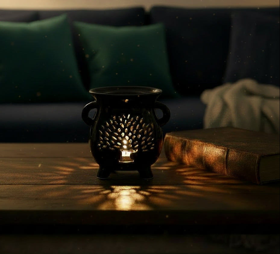 Cauldron Oil Burner - Tree of Life - Black