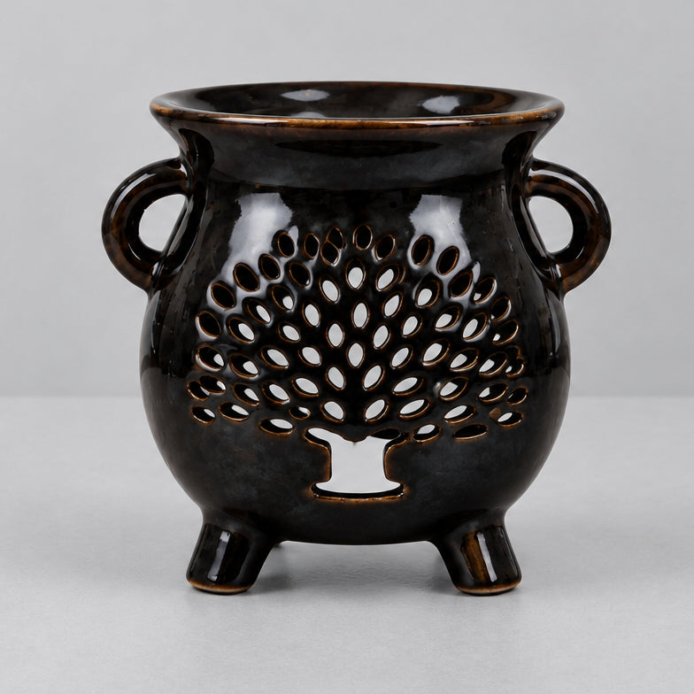 Cauldron Oil Burner - Tree of Life - Black