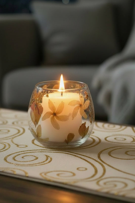 Natural Floral Glass - Straight Candle Holder - Rosa - (8x8cm)