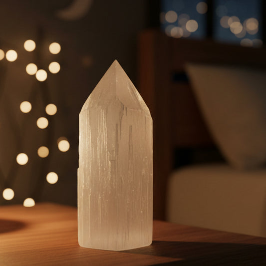 Selenite Pencil Point Tower - 15 cm