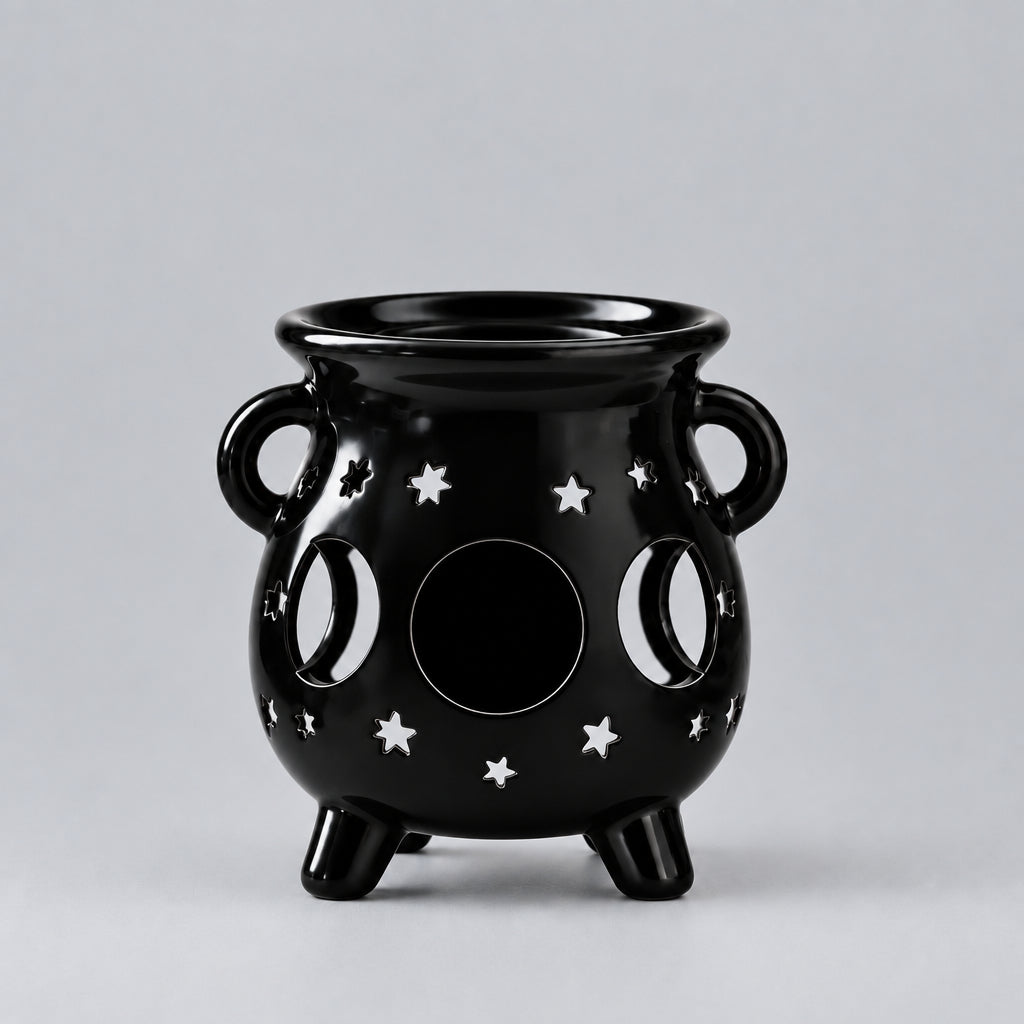 Cauldron Oil Burner - Moon Phase - Black