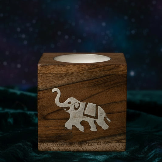 Square Mango Wood Oil Burner  - Elephant