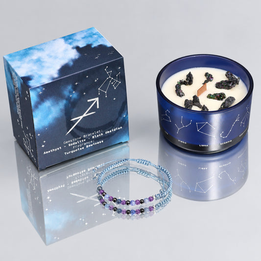 Zodiac Crystal Candle with Gemstone Bracelet - Sagittarius