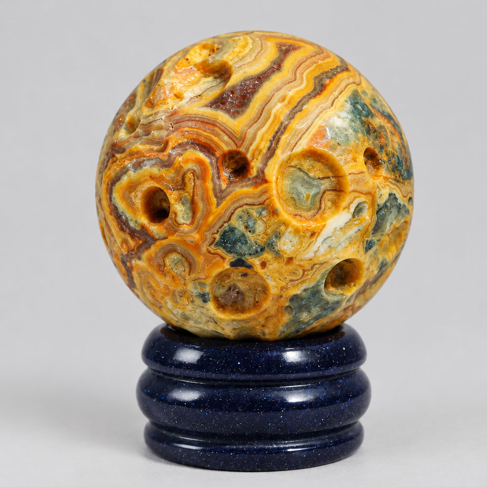 Crazy Lace Jasper Planet on a Sola Goldstone Stand (MERCURY)