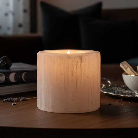 Selenite Cylinder Candle Holder - 8 cm