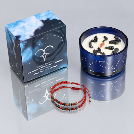 Zodiac Crystal Candle with Gemstone Bracelet - Aries