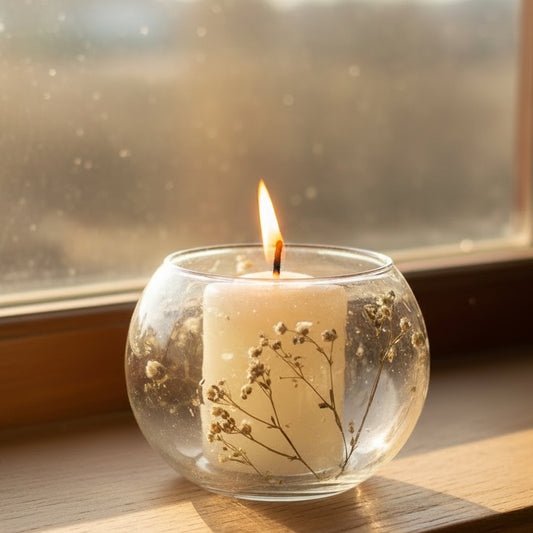 Natural Floral Glass - Bowl Candle Holder - Margarita - (8x10cm)