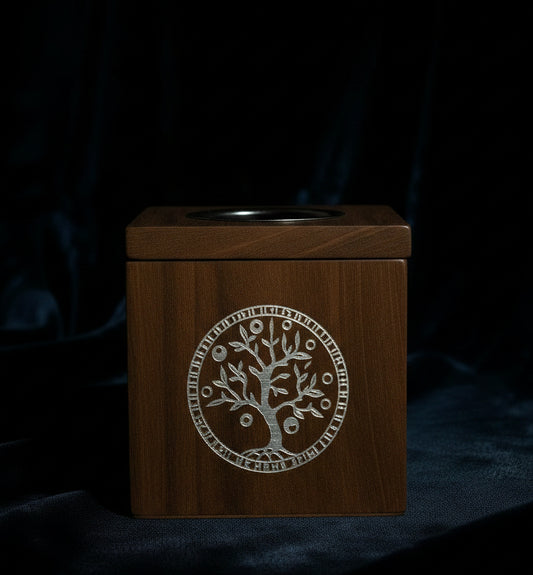 Large Square Mango Wood Oil Burner  - Tree of Life