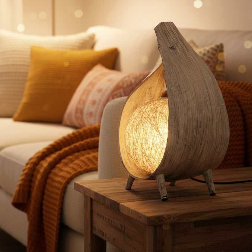 Natural Coconut Lamp - Greywash Wrapover