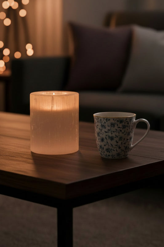 Selenite Cylinder Candle Holder - 10 cm