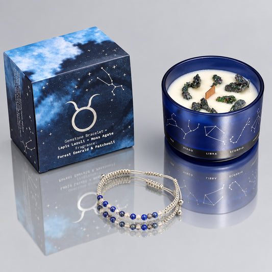 Zodiac Crystal Candle with Gemstone Bracelet - Taurus