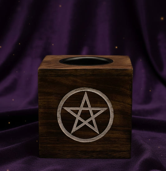 Large Square Mango Wood Oil Burner- Pentagon