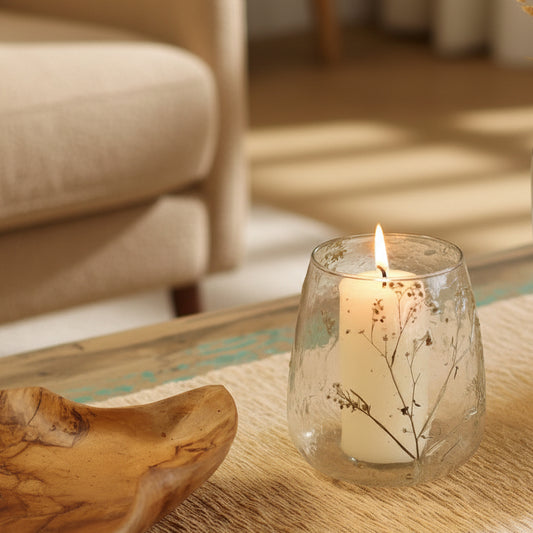 Natural Floral Glass - Vase Candle Holder - Margarita  - (12x11cm)