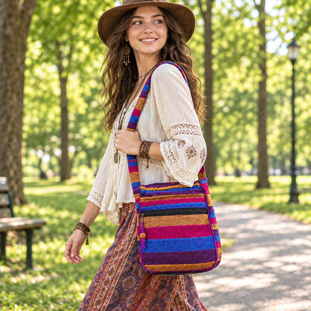 Lrg Nepal Sling Bag  (Adjustable Strap) - Wild Flowers