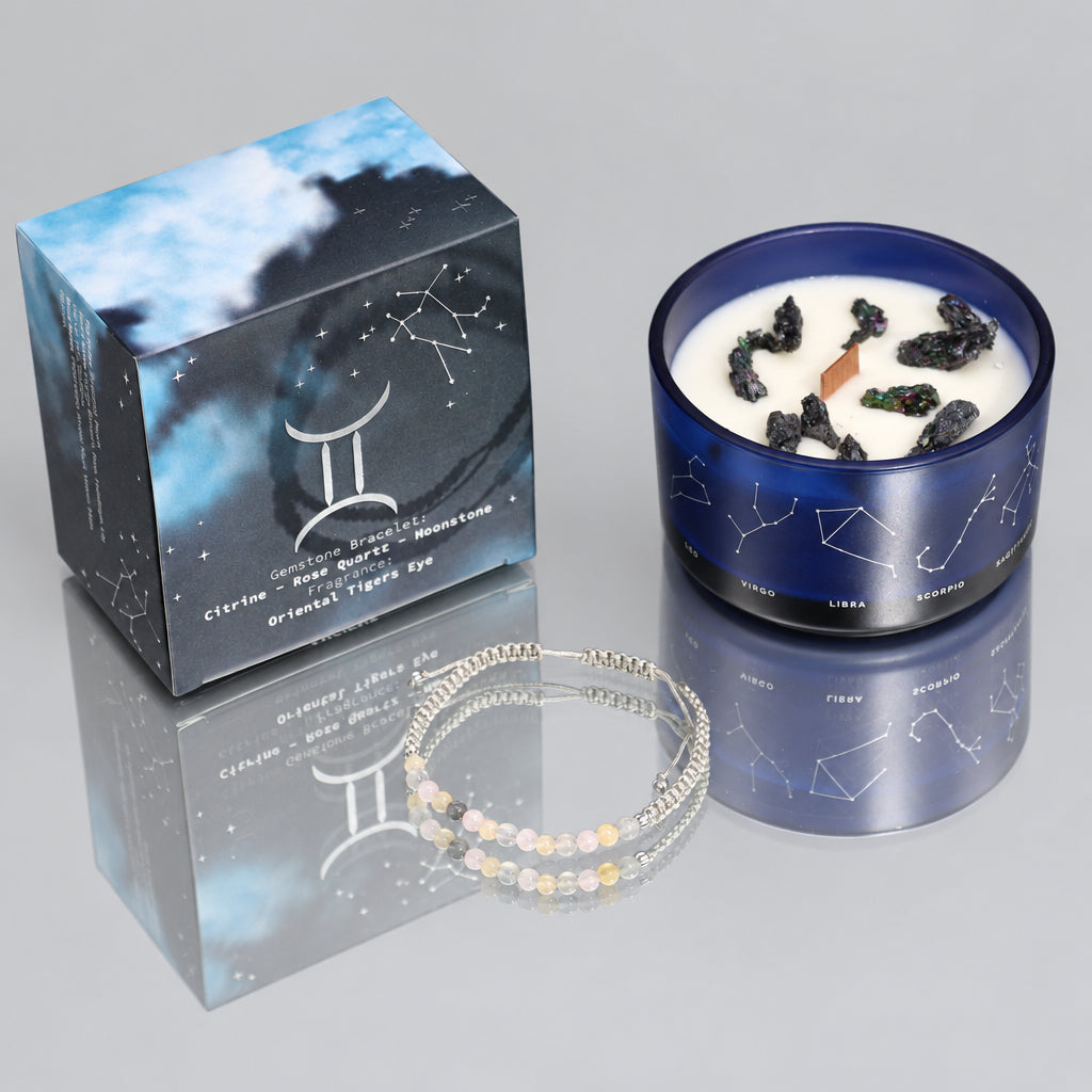 Zodiac Crystal Candle with Gemstone Bracelet - Gemini