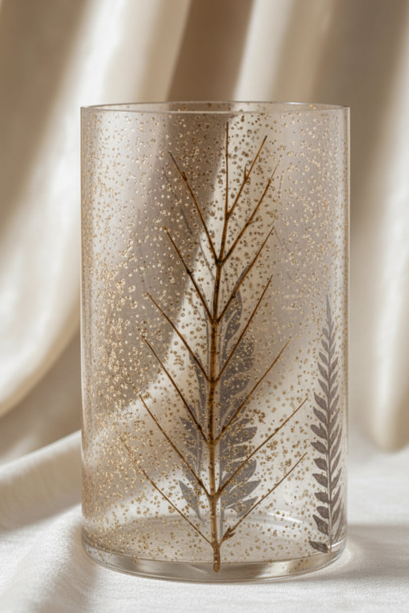 Natural Floral Glass - Tall Vase Candle Holder - Pino - (19x11cm)