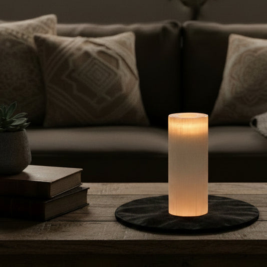 Selenite Cylinder Candle Holder - 20 cm