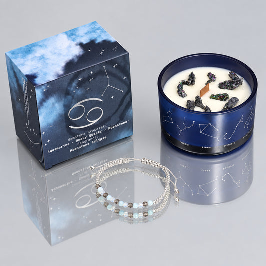 Zodiac Crystal Candle with Gemstone Bracelet - Cancer