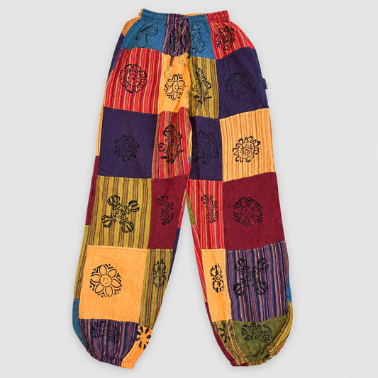 Nomad Sari - Mushroom Pants - Block Print Designs - Orange Tones S/M