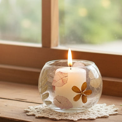 Natural Floral Glass - Bowl Candle Holder - Primavera  - (8x10cm)