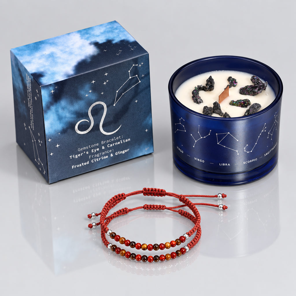 Zodiac Crystal Candle with Gemstone Bracelet - Leo