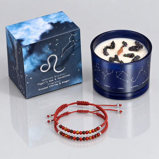 Zodiac Crystal Candle with Gemstone Bracelet - Leo