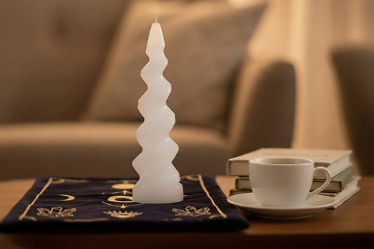 Selenite Spiral Unicorn Horn Tower - 15 cm