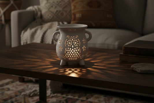 Cauldron Oil Burner - Owl - White