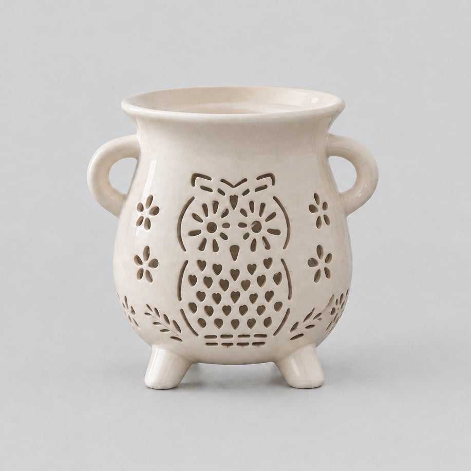 Cauldron Oil Burner - Owl - White