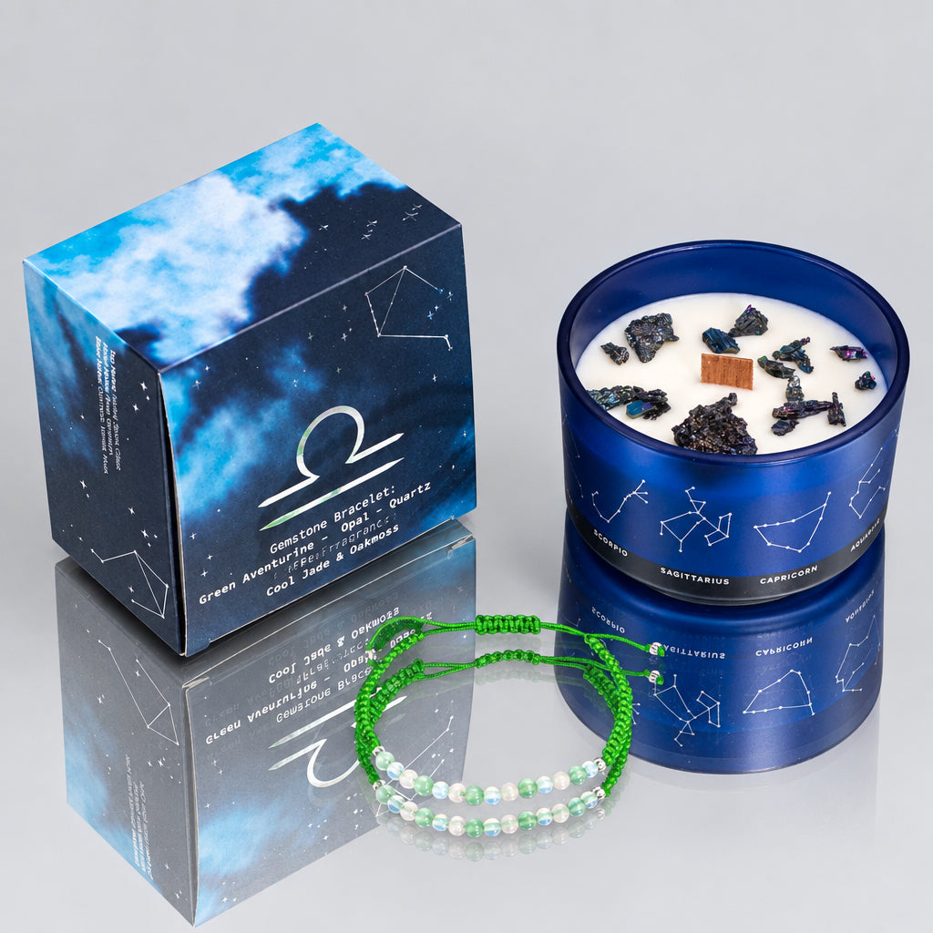 Zodiac Crystal Candle with Gemstone Bracelet - Libra